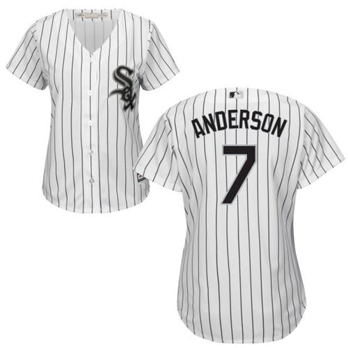 White Sox #7 Tim Anderson White(Black Strip) Home Women's Stitched MLB Jersey - Click Image to Close